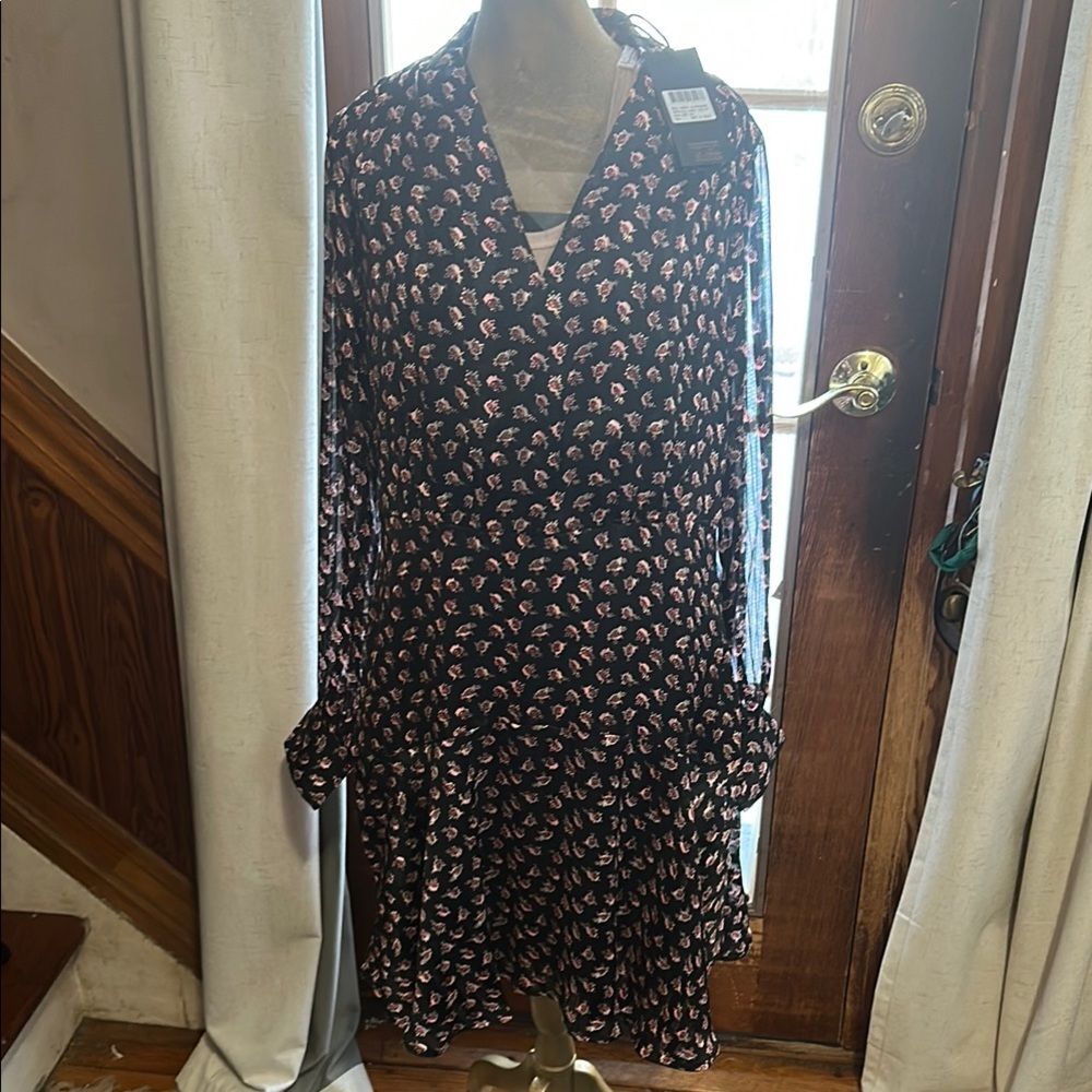 Scotch & Soda Black and Pink Floral Long Sleeve Dress